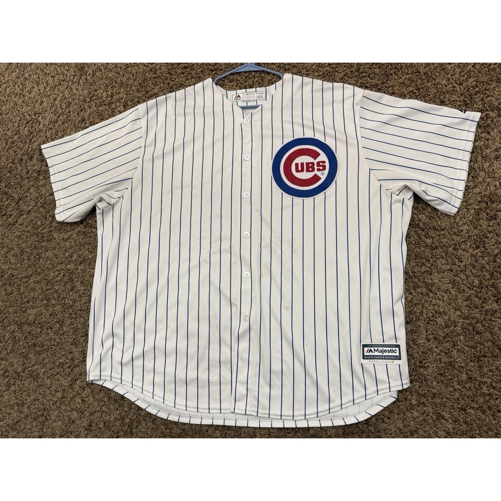 Majestic Chicago Cubs Javier Baez #9 MLB Pinstripes Jersey Men Size 4XL